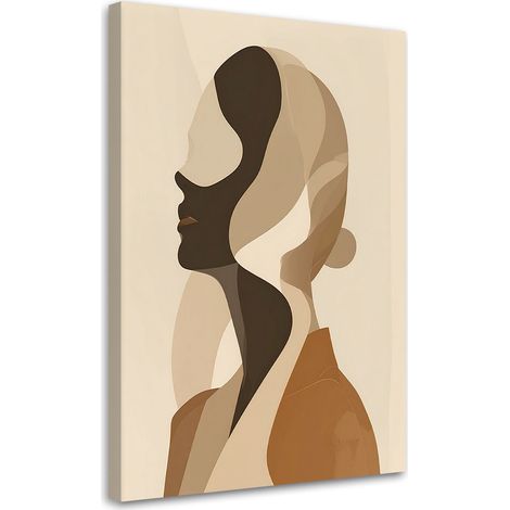 Quadro su tela, Profilo minimalista di una donna nei toni del beige. - 40x60 (1/2)