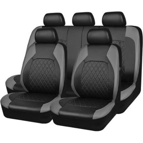 Lot de 9 housses de siège de voiture universelles en cuir synthétique, accessoires pour intérieur de voiture, véhicule SUV, auto -Gris (1/4)