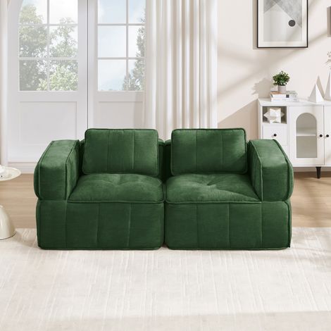 Canapé 2 places modulable angle 198x93x67 sans armature, mousse 32D, assise profonde, doux, sans montage, sable,vert (1/5)