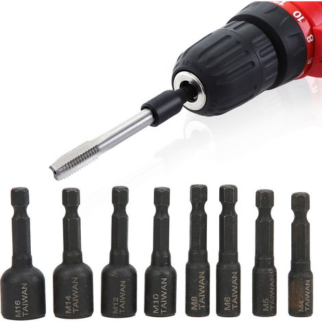 8 douilles de taraudage en acier allié haute dureté, tige hexagonale 1/4", accessoires pour tournevis pneumatique (1/5)
