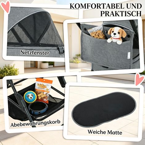 Poussette animal 3-en-1, châssis pliable et amovible, nacelle et panier pour petit chien, transport facile, usage ville et voyage. (1/5)