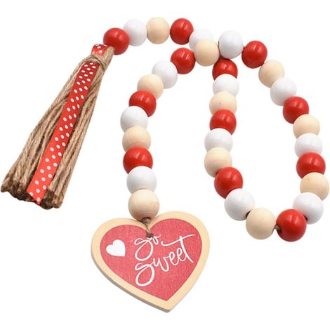 Guirlande de perles en bois avec pompons rustiques pour la Saint-Valentin (1/5)