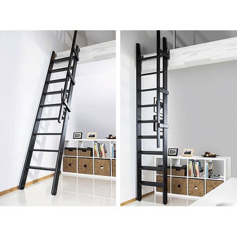 Klappbare Raumspartreppe : Breite 55cm - Einstiegshöhe 3m - Schwarz (RAL 9017) - MSP/CC/2R