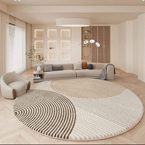 Tapis rond, 160 cm, à poils longs, beige, blanc, marron, à poils courts, moelleux, lavable, tapis moderne pour salon, chambre, chambre d'enfant, cuisine, usage extérieur (1/4)