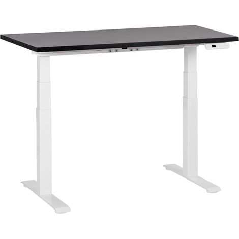 Escritorio de altura regulable eléctrico oficina moderna patas cuadradas 120 x 72 cm tablero negro soporte de acero blanco DESTINES