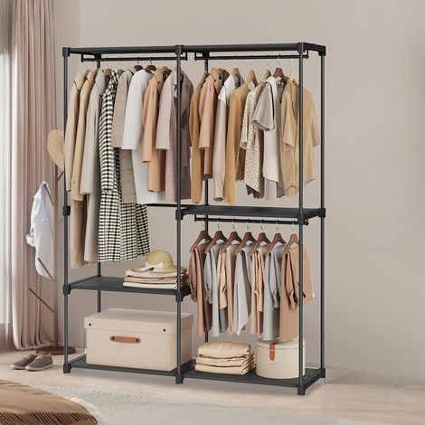 Armoire, penderie, portant à vêtements avec étagères, tringles suspendues, organisateur de rangement, pour vestiaire, chambre, 138 x 43 x 182 cm, noir (1/5)