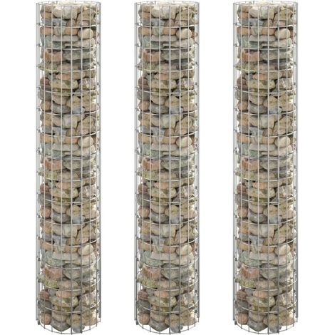 Lit surélevé à gabion circulaire Jardinière à gabion Poteau à panier de gabion 3 pcs Acier galvanisé Ø30x150cm KOL8380 (1/5)