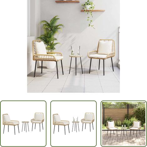 vidaXL Assise ergonomique - Ensemble de salle à manger pour jardin 3 pcs Marron et Crème (1/5)