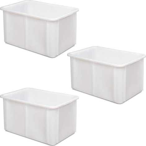 BRB Lot de 3 boîtes de 60 litres pour aliments, blanc, PE-HD, 600 x 400 x 320 mm