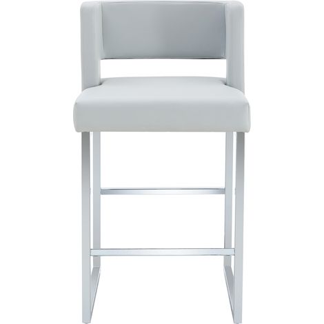 ELVMI Lot de 2 Tabourets de Bar Nordiques avec Assise Rembourrée et Pieds en Métal, PU et Métal, Gris Clair Argenté (1/5)