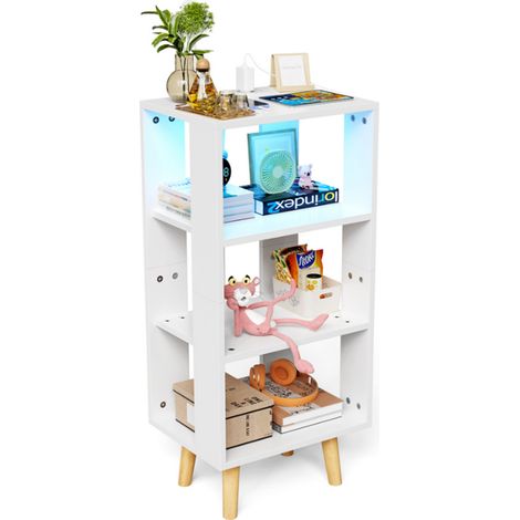 Comodino a 3 livelli con adattatore UE e striscia luminosa da 0,4 m per camera da letto soggiorno 40x30x87,5 cm bianco (1/5)