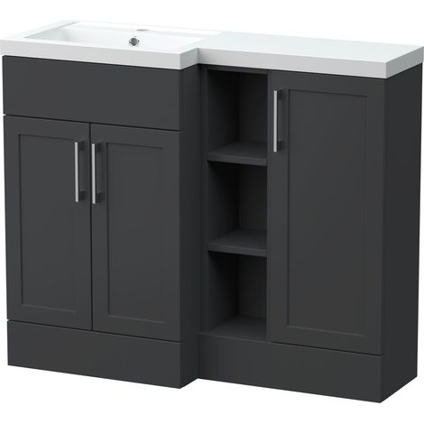 Pirehill Traditional Floor Standing Vanity Combination Unit with 3 Doors, Shelves and Basin, Left Hand, 1000mm, Dark Grey