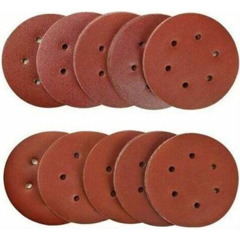 100 Pièces 150mm disques abrasifs Disque de Ponçage Disques Abrasifs 40/80/120/180/320/600/800/1000/1500/2000 Grain Idéal pour Poncer/ Polir/ Dérouiller pour ponceuse excentrique de 6 trous B-- (1/5)