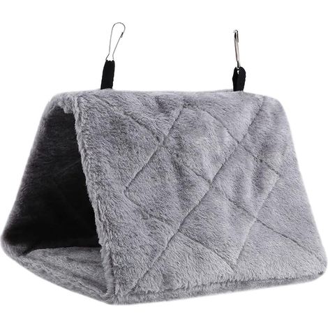 12 Hamac animal peluche gris 17x12x13cm, nid douillet oiseau canari perroquet rongeur accessoire animal (1/5)
