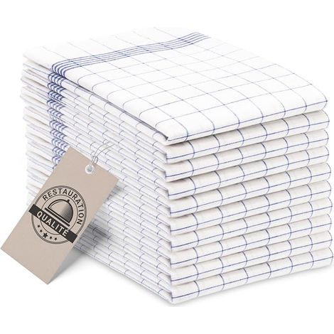 Cotton Tea Towels 50 x 70 cm Blue Checked (1/5)