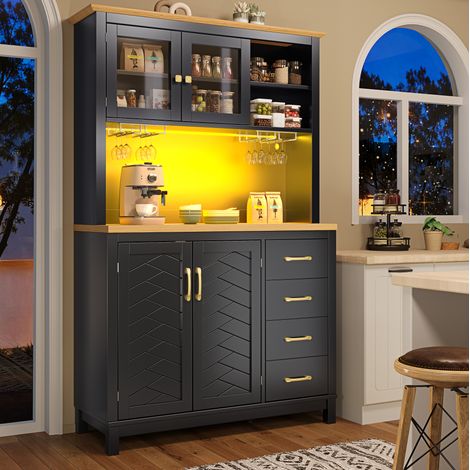 Buffetschrank MDF Schwarz 105.5x40x180 cm mit LED-Lichtleiste, großem Stauraum und Anti-Kipp-Sicherung (1/5)