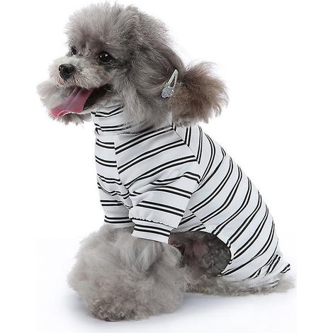 pet Summer T - Shirt (white Stripe - S), Pyjama Pour Chien Rayures Et 4 Pattes, Doux Et Respirant, Pour Chien, Vtements De Petite Et Moyenne Tail (1/5)