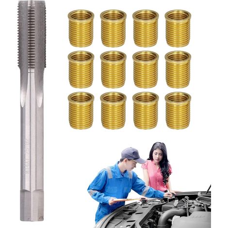Kit di riparazione filettatura candela – Utensile per rifilettatura M14 x 1,25, inserti a vite zincati ad alta durezza, maschi dritti M16 x 1,25 Riparazione professionale moto (1/5)