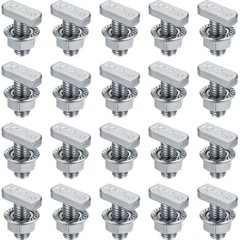 Boulons à fente T. vis à tête de marteau T. 20 PC boulons à fente T avec 20 PC écrous à bride hexagonale pour profil en aluminium. Panneaux solaires photovoltaïques. M10 x 30mm (1/5)