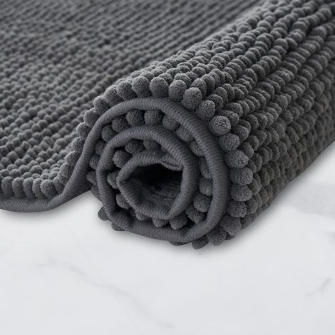 Tapis de Bain Antidérapant en Chenille Super Absorbant et Lavable en Machine pour la Salle de Bain, Douche, Baignoire ou comme Tapis WC Gris Foncé - 40x60 cm (1/5)