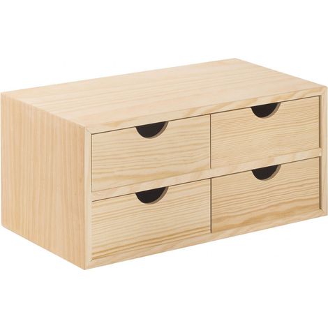 Cassettiera in legno Massello Natural Verniciabile 4 Cassetti – misure 40x20x18 cm (1/5)