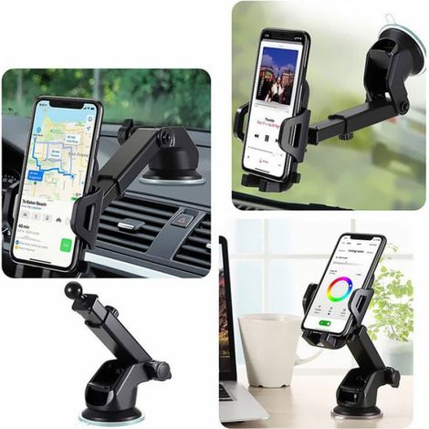 Support Téléphone Voiture - Fixation Sortie D Air Et Ventouse - Rotation 360 Degres - Universel 5 À 10 Cm - Noir (1/4)