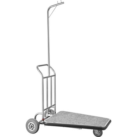 Chariot à Bagages Hôtel, 272 kg, Chariot à Plate-forme de Concierge Finition Acier Inoxydable à 3 Roues en Caoutchouc, avec Moquette Grise, Porte-bagages pour Hôtels, Condos, Complexes Hôteliers (1/5)