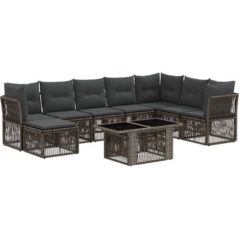Conjunto de sofás de jardín 9 uds. Gris ratán sintético vidaXL (1/5)
