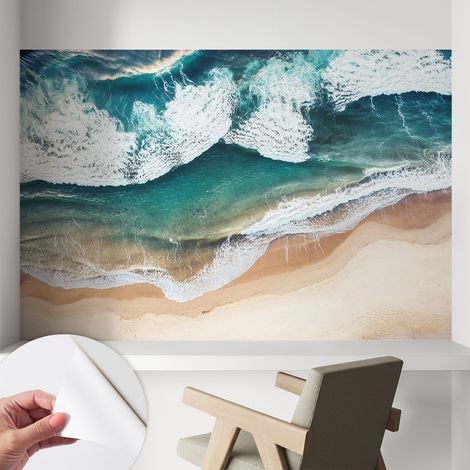 Papier peint adhésif décoratif pour chambre et salon Design moderne à poser facilement Vagues marines 104x70 cm (1/5)