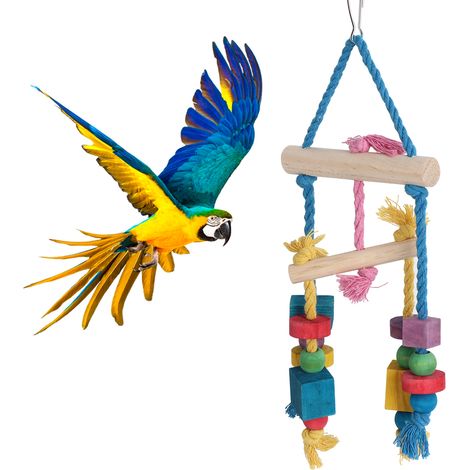 Bloc de bois coloré, ficelle à mordre, corde en coton, Balance suspendue, jouet à mâcher, oiseau, perroquets, fournitures de balançoire, accessoire (1/5)