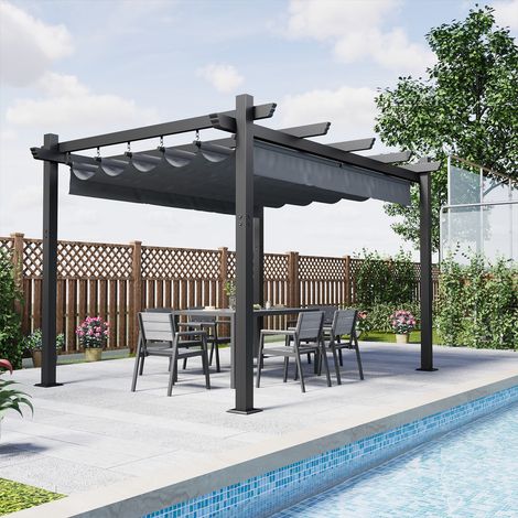 Devoko – Pergola jardin 3x4m avec toit ouvrant réglable – Toile polyester 180g/m² imperméable – Structure en aluminium anti-corrosion – Protection UV