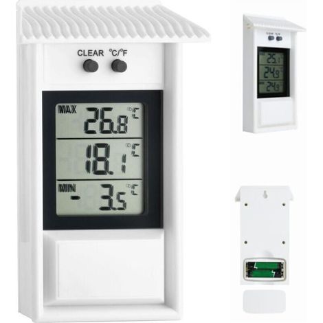 Thermomètre numérique extérieur étanche – Plage de mesure -20...+50°C – Fonction mémoire pour valeurs maximales et minimales – Utilisation intérieure/extérieure (1/5)