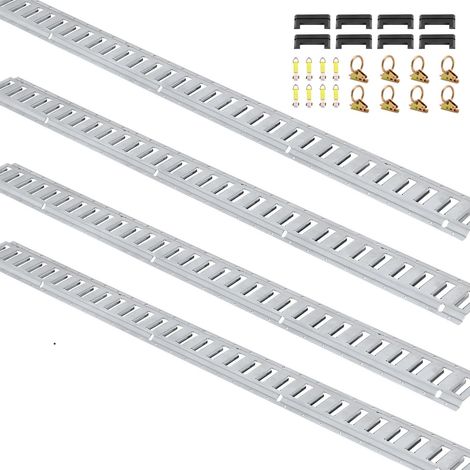 Kit Rails de Fixation E-Track 34 Pièces, 152,4 cm, avec 8 Rails en Acier, 8 Anneaux en O, 8 Attaches à D-Ring, et 8 Embouts, pour Sécuriser Cargos, Motos et Vélos (1/5)