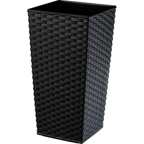 KADAX Rattan Blumentopf, Pflanzkübel mit Einlage, 19 cm, Schwarz