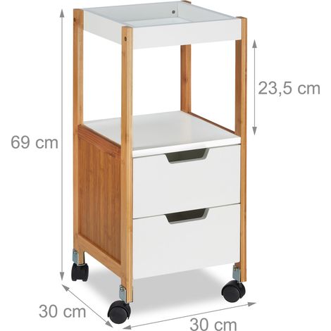Tavolino d'appoggio con ruote versatile 80 x 40 x 75 cm con 2 cassetti e piano decorativo in bambù bianco 130004218