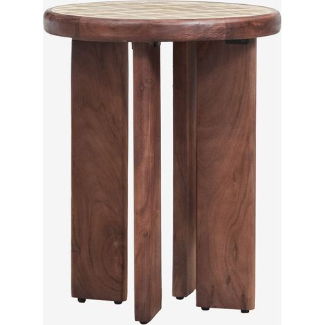 Mesa auxiliar redonda Ø40 cm en madera de acacia y azulejos Aitana SKLUM       