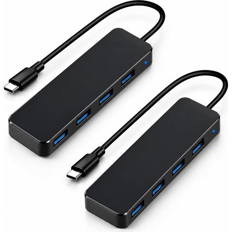 2PCS Hub USB C vers 4 Ports USB 3.0, Adaptateur USB C vers USB, Vitesse 5Gbps, Plug et Play, Compatible PC, Ordinateur Portable, Console, Clavier, Souris, Port Multiple pour Bureau et Maison (1/5)