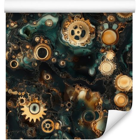 Papier peint encre ocre, marron et vert d'eau pour salon et chambre 50x1000 cm (1/5)