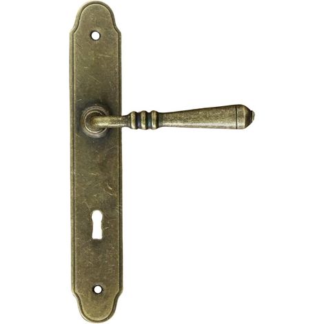 Manilla de puerta DEVON con placa para llave de 72 mm, color oro antiguo.