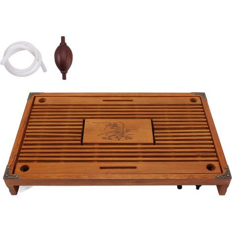 Chinesisches Teetablett aus Holz mit Orchideenmuster und Abfluss, wasserabweisendes Serviertablett (1/5)