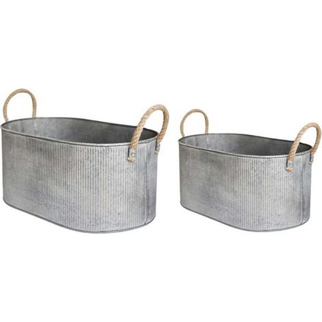 Outdoor Rope Handle Trough (Set of 2) - Galvanised