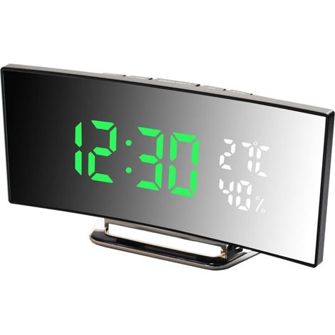 Bardusch - Réveil numérique, Grand écran LED de 6,5 Pouces, réveil de Chevet avec température et humidité, Horloge Miroir avec 2 réveils, luminosité réglable, Sieste, Alimentato USB (V&B) (1/4)