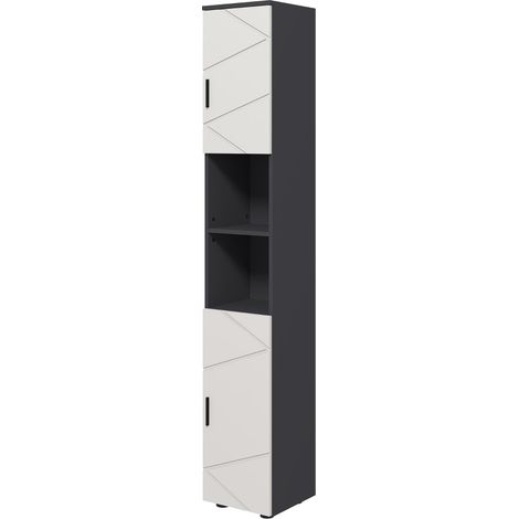 Armoire de salle de bain étroite avec étagères réglables, 2 compartiments ouverts, 30 x 30 x 183 cm, gris (1/5)