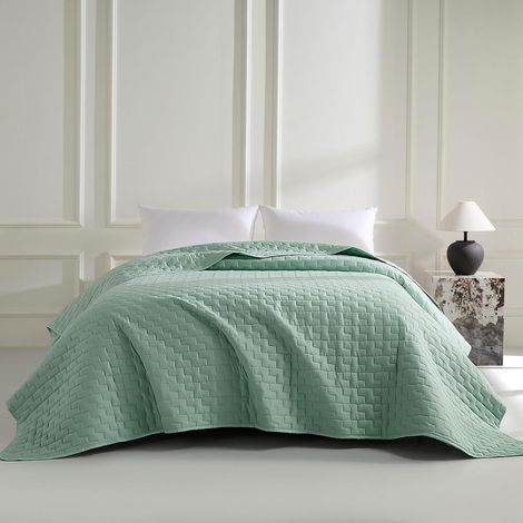 Couvre-lit vert menthe - 200 x 220 cm - Couette polyvalente comme jeté de lit ou jeté de canapé - Idéal comme couvre-lit dans un style moderne - Couverture pour lit et canapé (1/5)