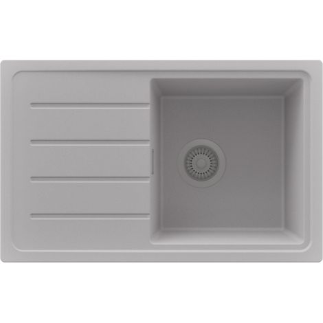 PRIMAGRAN Evier Cuisine en Granit 70x44cm,Lavabo 1 bac + Kit de Vidage, Évier à Encastrer au meuble 45cm - Copenhague Easy, Gris