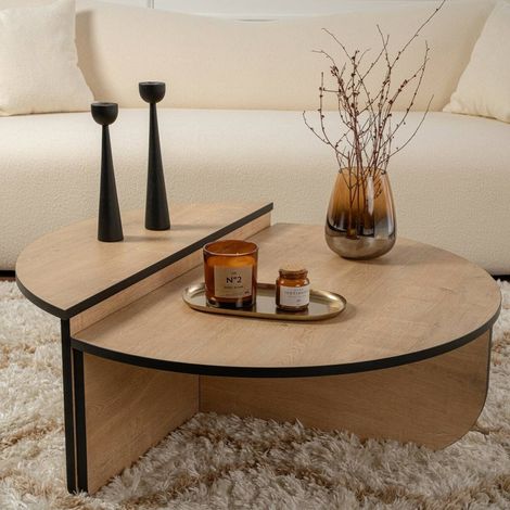Dmora - Wohnzimmertisch Dain, Niedriger Wohnzimmertisch, Kaffeeregal, Couchtisch für Sofa, 90x60 h35 cm, Eiche und Schwarz (1/5)