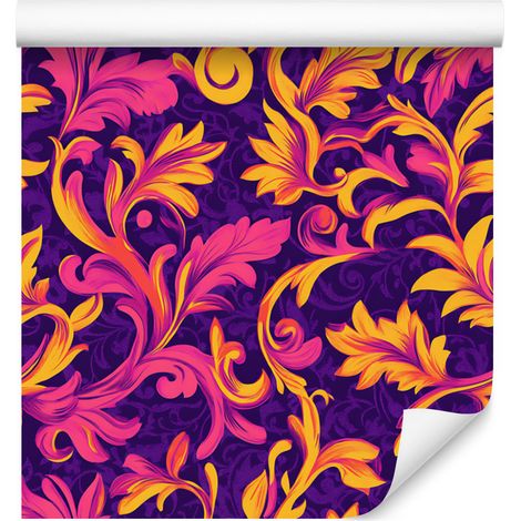Papel pintado con intrincado estampado floral en tonos morados e índigo, 50x1000 cm. (1/5)