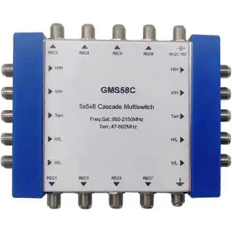 Multiplexeur en cascade pour satellites, 4 entrées de fréquence intermédiaire satellite + 1 entrée TV terrestre, compatible avec 8 récepteurs satellites, connecteur standard européen. (1/5)