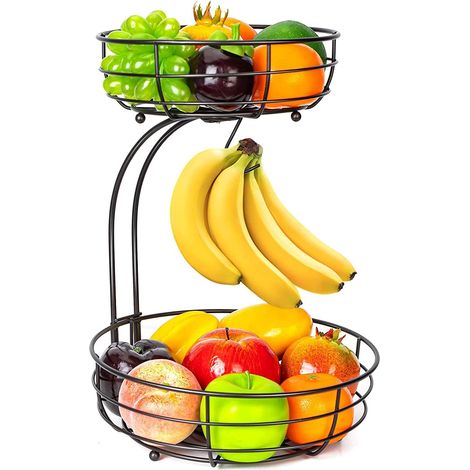 Obstkorb mit Bananenhalter 2 Stöckig Metall Braun (1/5)