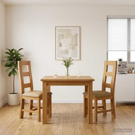 vidaXL Chaise de salle à manger 2 pcs Bois de chêne massif Beige (1/5)